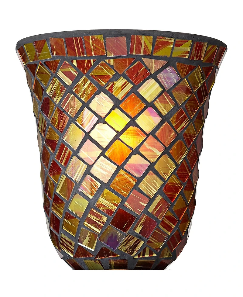 Regency Hill Traditional Uplight Accent Table Lamp 12" High Dark Bronze Amber Mosaic Glass Shade Bedroom House Bedside Nightstand