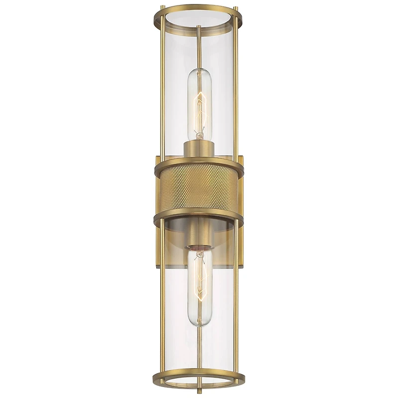 Possini Euro Design Miranda Modern Wall Light Sconce Warm Brass Hardwire 4 1/2" 2-Light Fixture Clear Glass Shade for Bedroom Bathroom Vanity Rea