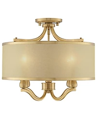 Possini Euro Design Nor Vintage-like Ceiling Light Semi Flush-Mount Fixture 18" Wide Warm Antique Brass 4-Light Soft Gold Organza Drum Shade for Bedro