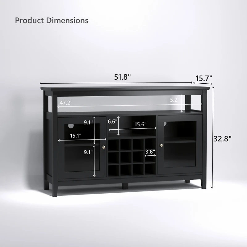 Streamdale Storage Buffet Cabinet/Sideboard/Tv Console with Glass Doors, Black