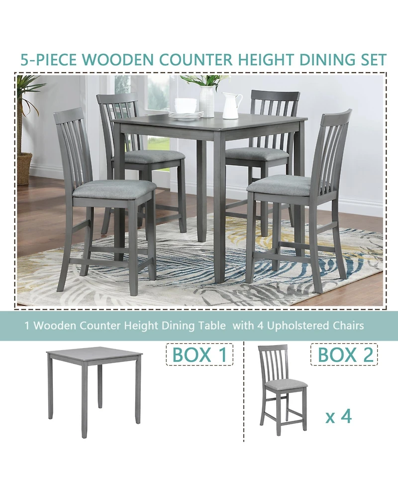 Streamdale Furniture Elegant 5-Piece Solid Wood Counter Height Dining Table Set