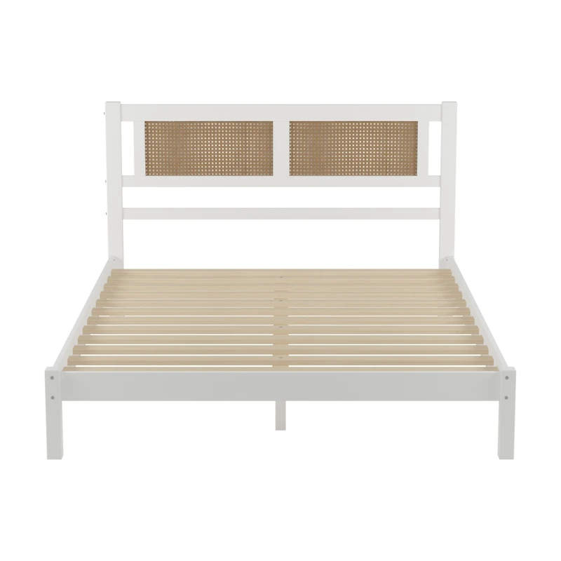 Streamdale Queen Rattan Platform Bed with White Frame