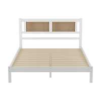 Streamdale Queen Rattan Platform Bed with White Frame