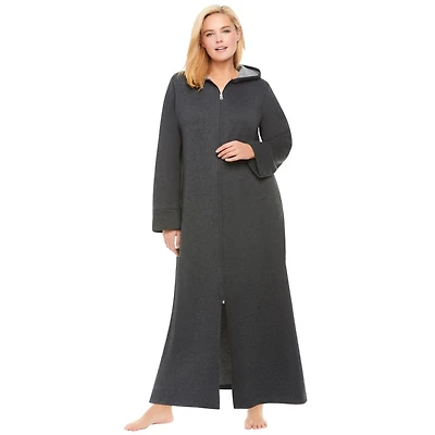 Dreams & Co. Plus Long Hooded Fleece Sweatshirt Robe