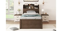 Streamdale Twin Wooden Led Platform Bed with Storage & Trundle