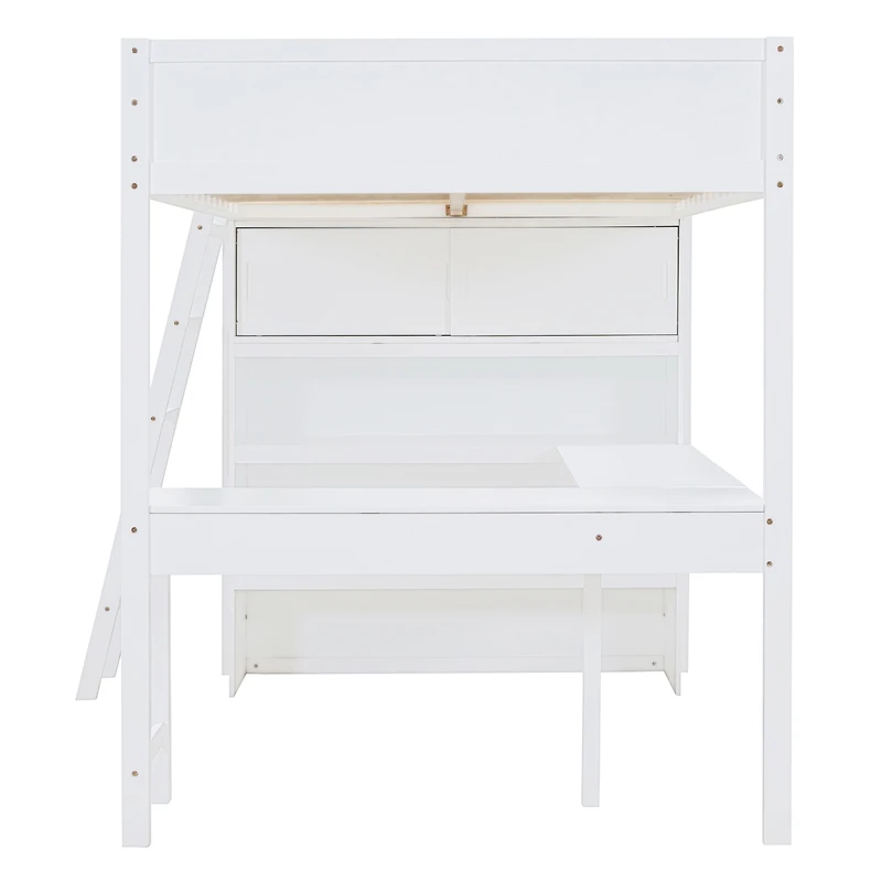 Streamdale Full Loft Bed with Desk and Shelf - White