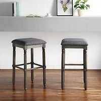 Simplie Fun Wood Upholstered Swivel Bar Stools, Set of 2, Grey