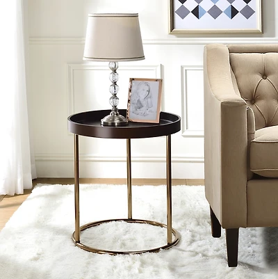 Streamdale Round Tray Table with Metal Frame, Espresso