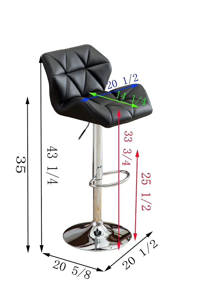 Simplie Fun Contemporary Tufted Adjustable Height Hidraulic Bar Stools, Set of 2, Black