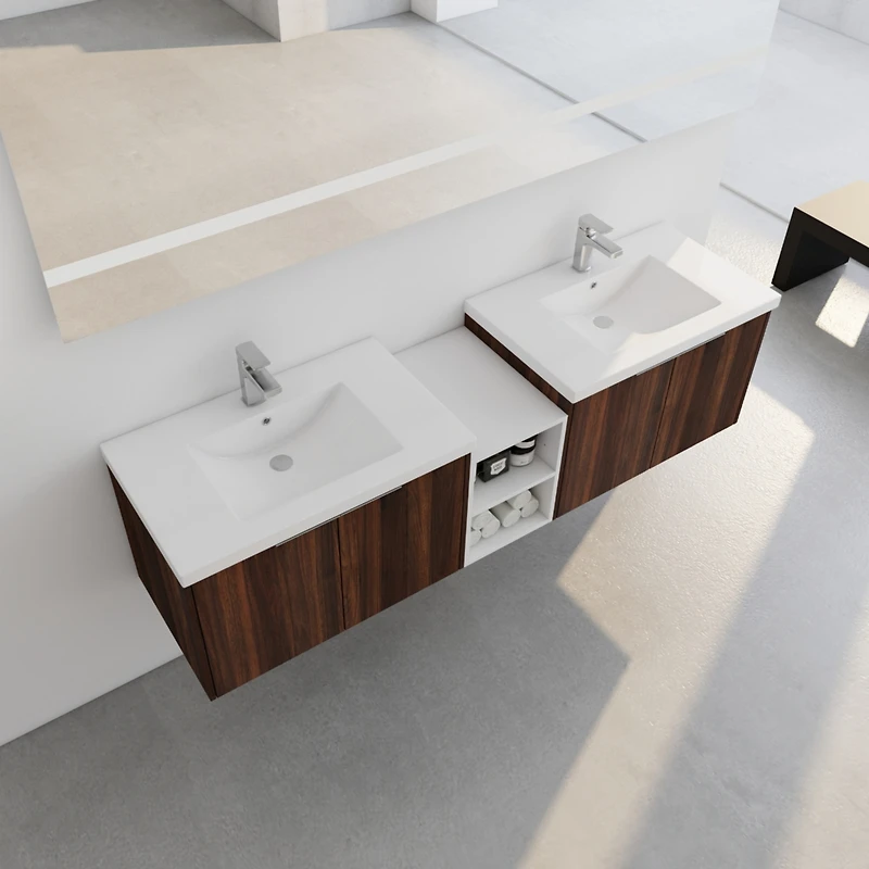 Simplie Fun Modern Wall-Mounted Vanity with Ample Storage and Resin Sink