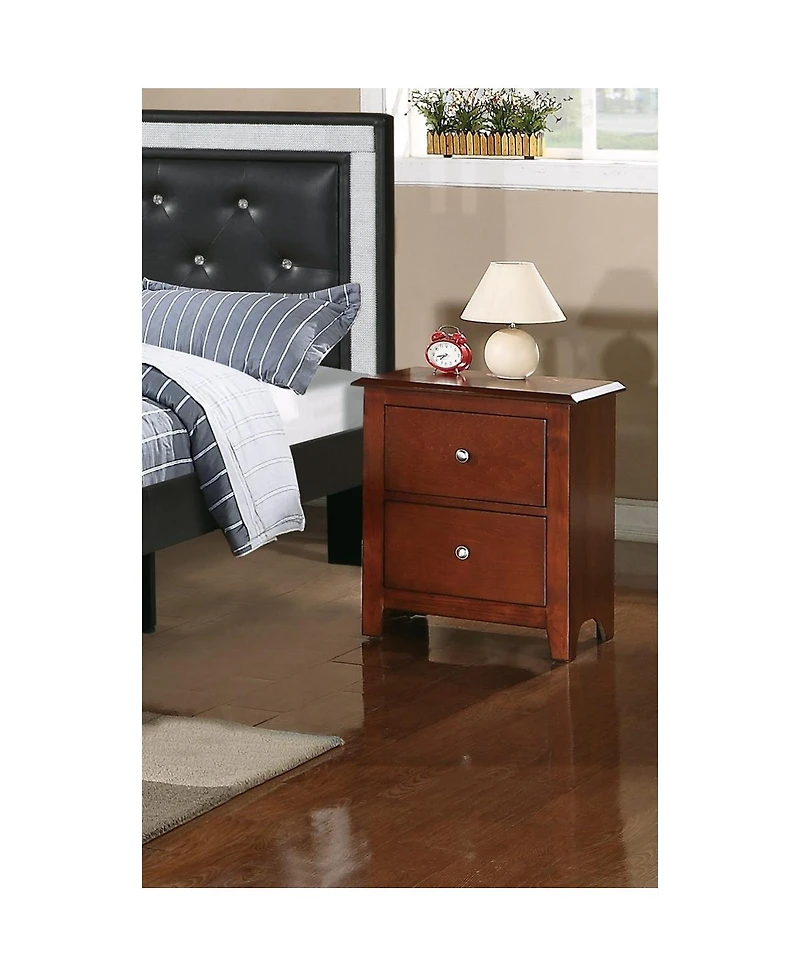Simplie Fun Bedroom Nightstand Cherry Wooden 2 Drawers Table Bedside Table