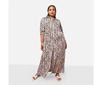 Rebdolls Plus Size Isha Bamboo Print Button Front Maxi Shirt Dress