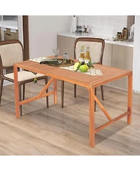 Sugift 67 Inch Patio Rectangle Acacia Wood Dining Table with Umbrella Hole