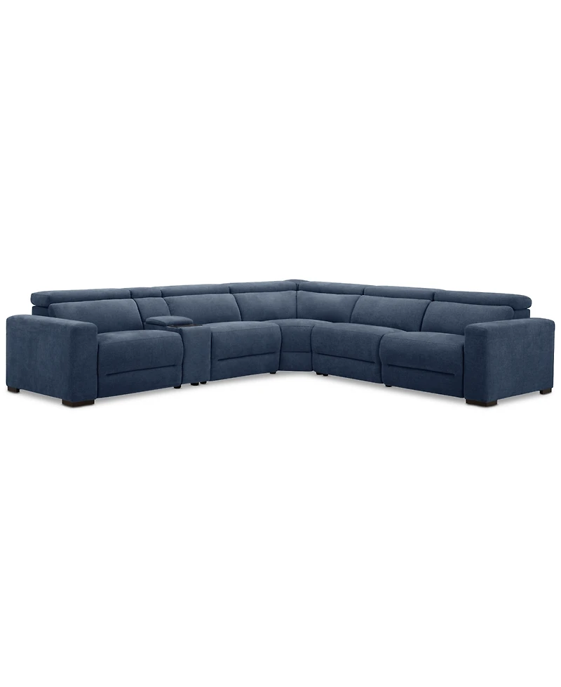 Nevio 6-Pc. Fabric Power Headrest Sectional with Console and 3 Motion Chairs