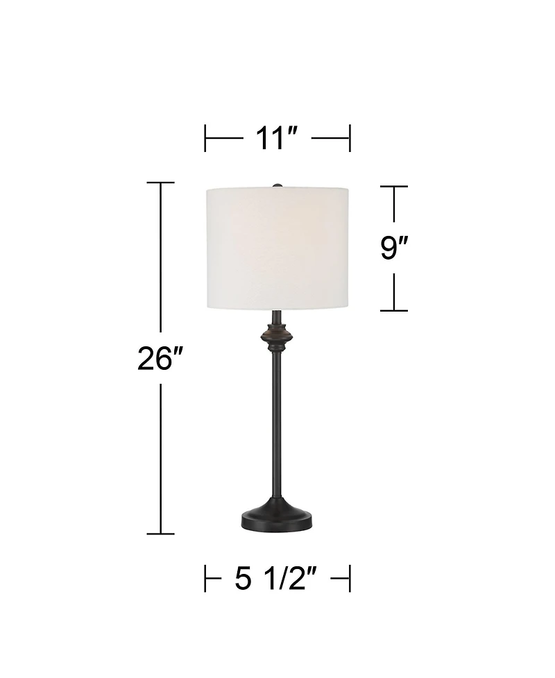 360 Lighting Lynn 26" Tall Skinny Buffet Modern Table Lamps Set of 2 Black Metal White Shade Living Room Bedroom Bedside House