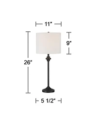 360 Lighting Lynn 26" Tall Skinny Buffet Modern Table Lamps Set of 2 Black Metal White Shade Living Room Bedroom Bedside House