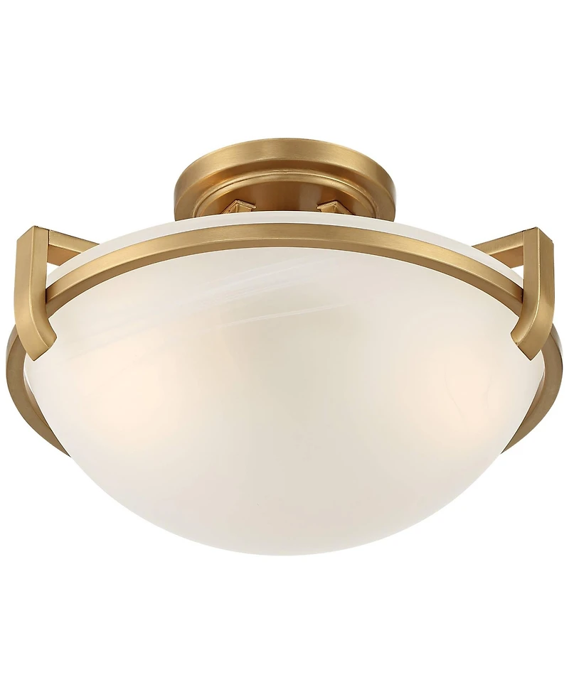Regency Hill Mallot Modern Ceiling Light Semi Flush Mount Fixture 12 1/2" Wide Soft Gold 2-Light Marbleized Glass Bowl Shade for Bedroom Living R