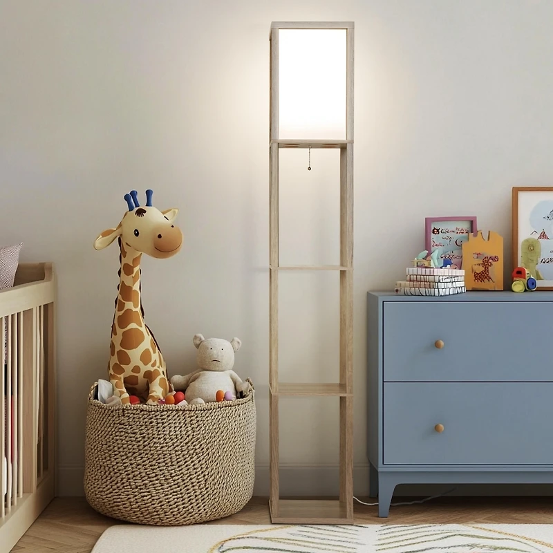 Maxwell 63" Led Shelf Column Floor Lamp with Lantern Shade