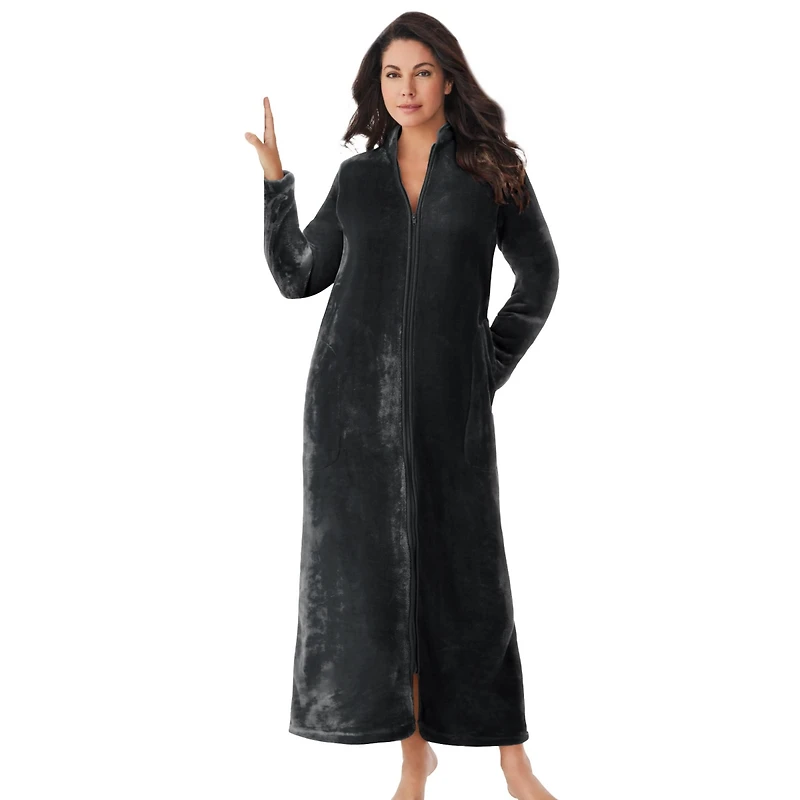 Dreams & Co. Women's Plus Plush Zip-Front Robe
