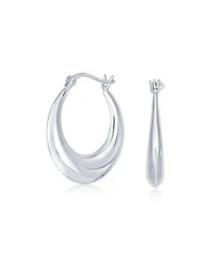 Bling Jewelry Round Circle Finish Crescent Tapered Tube Hoop Earrings Sterling Silver Hinged Notched Post .75 Inch Diameter