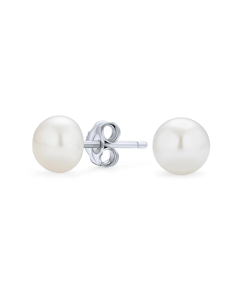 Bling Jewelry White Hand Knotted Freshwater Cultured Pearl Strand Necklace 18" Stretch Bracelet Ball Earrings 6MM 3PCS Jewelry Set
