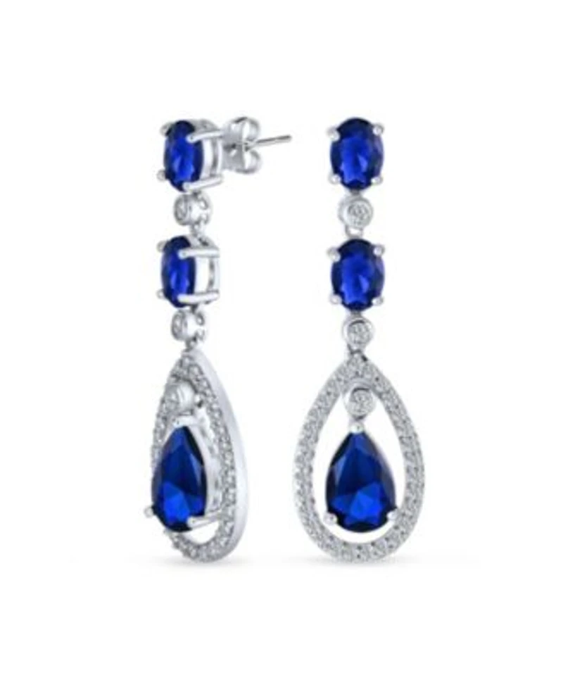 Bling Jewelry Fashion Art Deco Style Royal Blue Cubic Zirconia Halo Teardrop Cz Statement Dangle Chandelier Earrings Party
