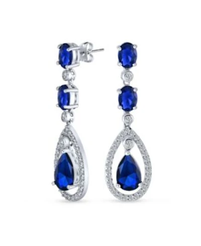 Bling Jewelry Fashion Art Deco Style Royal Blue Cubic Zirconia Halo Teardrop Cz Statement Dangle Chandelier Earrings Party