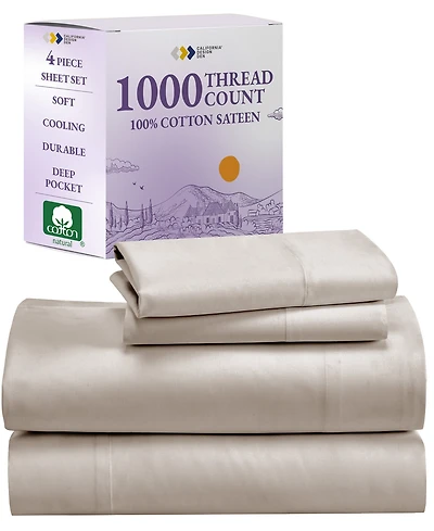 Luxury 1000 Thread Count Bed Sheets Set - 100% Cotton Sateen - Soft