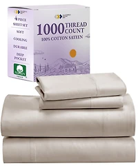 Luxury 1000 Thread Count Bed Sheets Set - 100% Cotton Sateen Soft
