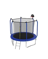 Streamdale Furniture 8FT Blue Trampoline with Safety Net, Basketball Hoop, and Upgraded Pole Structure