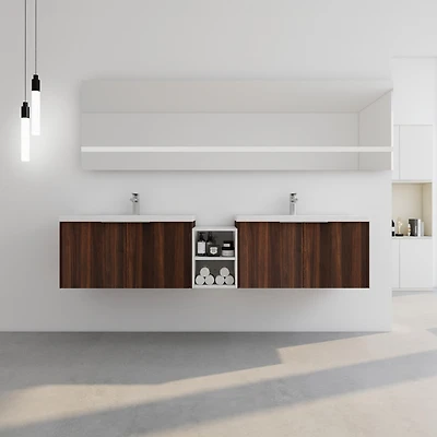 Modern Wall Mounted Vanity with Resin Sink, Storage Shelves, and Soft-Closing Doors