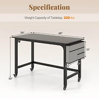 Rolling Computer Desk Wood Top Metal Frame Laptop Table Study