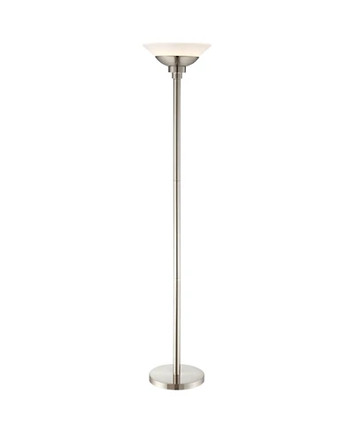 Possini Euro Design Metro Modern Torchiere Floor Lamp Dimmable 71" Tall Brushed Nickel Frosted White Acrylic Shade Pole Light for Living Room Reading