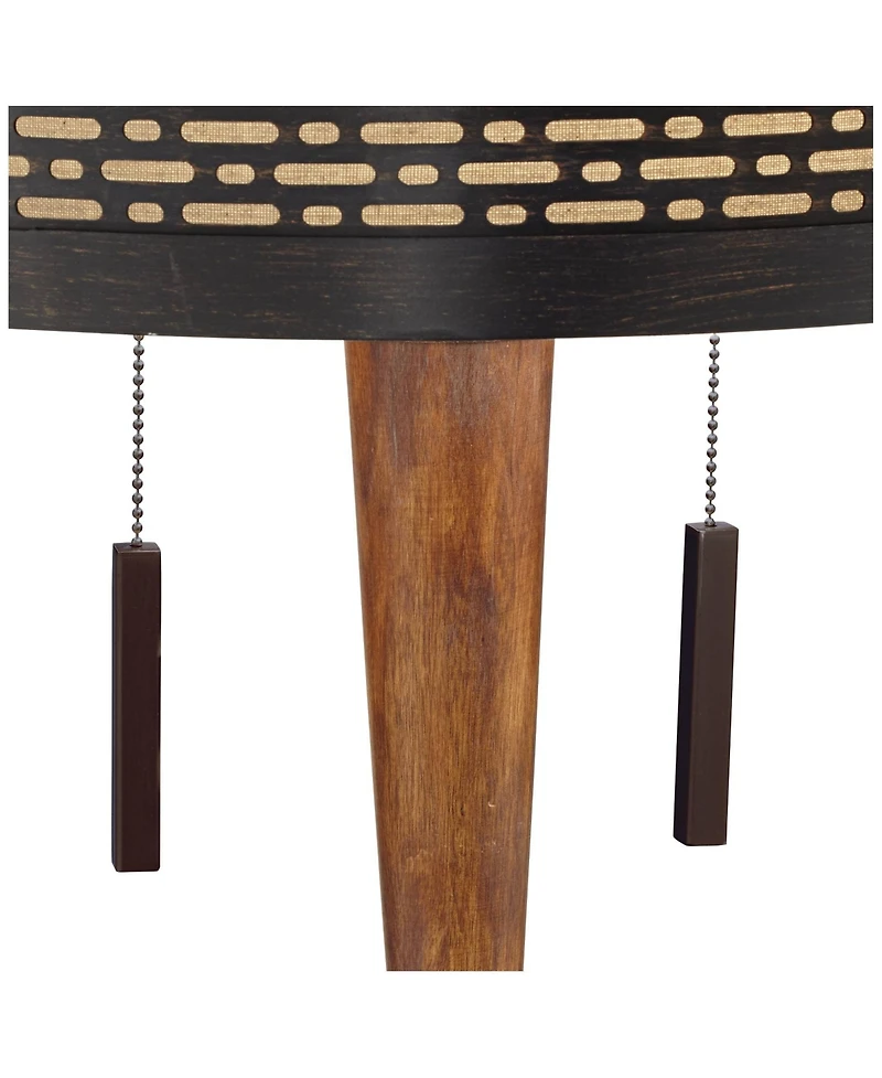 Franklin Iron Works Modern Mid Century Farmhouse Rustic Floor Lamp 64" Tall Bronze Cherry Wood Metal Cream Double Drum Shade for Living Room Read