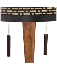 Franklin Iron Works Modern Mid Century Farmhouse Rustic Floor Lamp 64" Tall Bronze Cherry Wood Metal Cream Double Drum Shade for Living Room Read