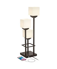 Franklin Iron Works Modern Console Table Lamp 29 1/2" Tall with Usb Charging Port Bronze Metal White Glass Square Shade for Bedroom Living Room H