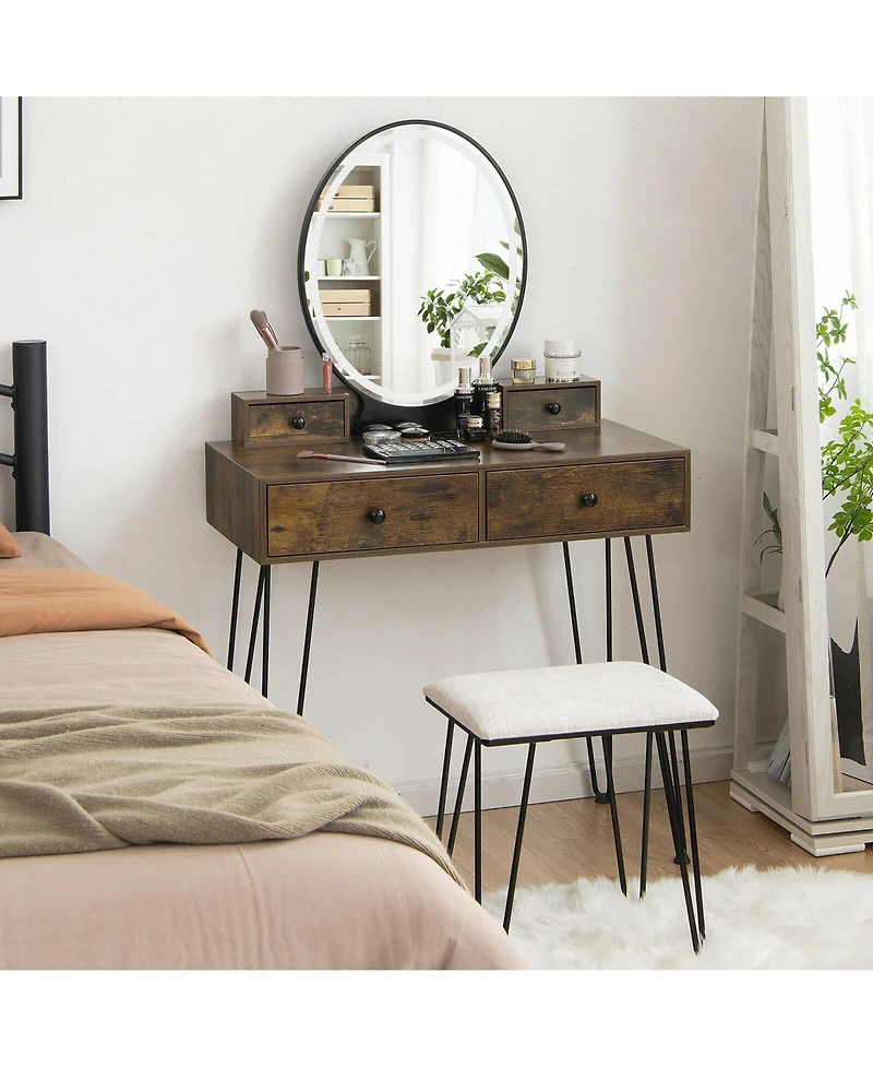 Sugift Vanity Table Set with 3-Color Lighted Dimmable Mirror