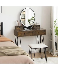 Sugift Vanity Table Set with 3-Color Lighted Dimmable Mirror