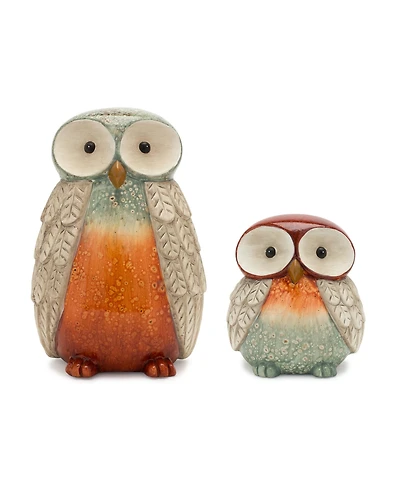 Slickblue Terra Cotta Owl Figurine With Glazed Accents (Set of 2)