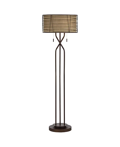 Franklin Iron Works Marlowe Rustic Farmhouse Floor Lamp 60 1/2" Tall Bronze Metal Oster Woven Burlap Fabric Inner Drum Shade for Living Room Bedr