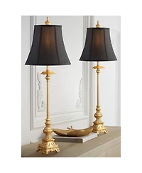Regency Hill Traditional Buffet Table Lamps 36.5" Tall Set of 2 Gold Intricate Details Black Fabric Bell Shade for Dining Room