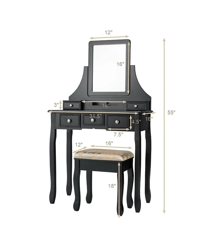 Sugift Makeup Vanity Set with Mirror and Cushioned Stool