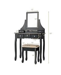Sugift Makeup Vanity Set with Mirror and Cushioned Stool