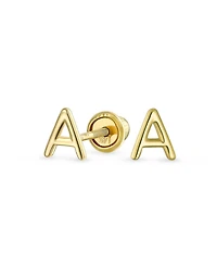Bling Jewelry Abc Minimalist Yellow 14K Gold Capital Block Alphabet Letter Initial Stud Earrings Safety Ball Screwback Posts