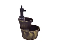 Slickblue 2 Tiers Outdoor Barrel Waterfall Fountain with Pump