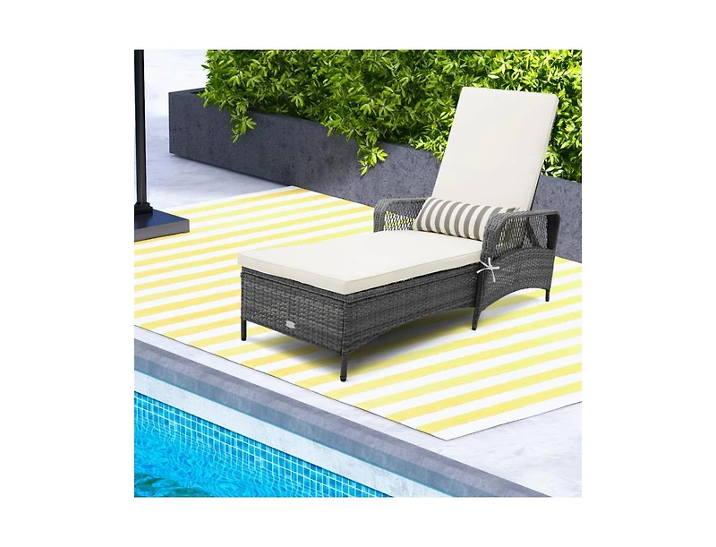 Slickblue Outdoor Chaise Lounge Chair Recliner with 6-Level Backrest Cushion and Pillow