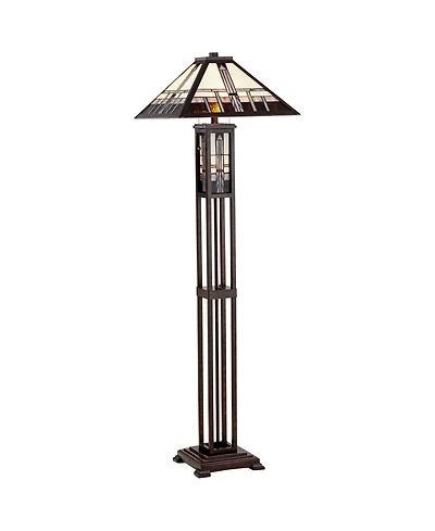 Robert Louis Tiffany Mission Rustic Floor Lamp 60 1/2" Tall Oiled Bronze with Nightlight Geometric Stained Art Glass Shade for Living Room Bedroo