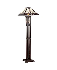 Robert Louis Tiffany Mission Rustic Floor Lamp 60 1/2" Tall Oiled Bronze with Nightlight Geometric Stained Art Glass Shade for Living Room Bedroo