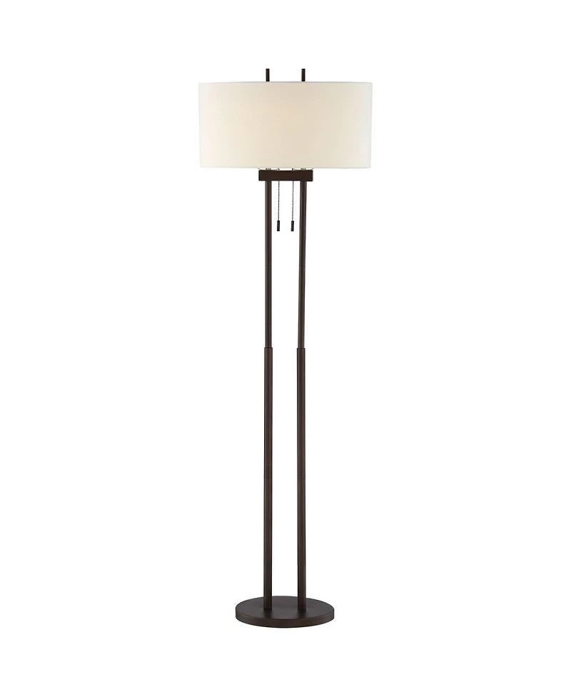 Franklin Iron Works Roscoe Modern Floor Lamp Standing 62" Tall Oil Rubbed Bronze Twin Pole White Drum Shade for Living Room Bedroom Office House