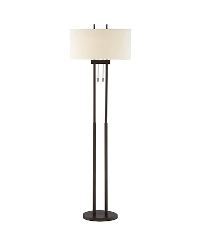 Franklin Iron Works Roscoe Modern Floor Lamp Standing 62" Tall Oil Rubbed Bronze Twin Pole White Drum Shade for Living Room Bedroom Office House